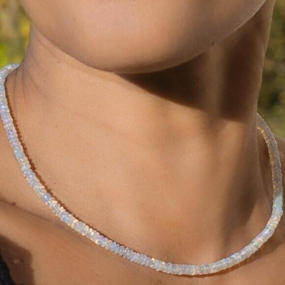 Ethiopian Fire Opal Beaded Necklace – Genuine AAA Opals with Gold Clasp STUNNING - Picture 2 of 12